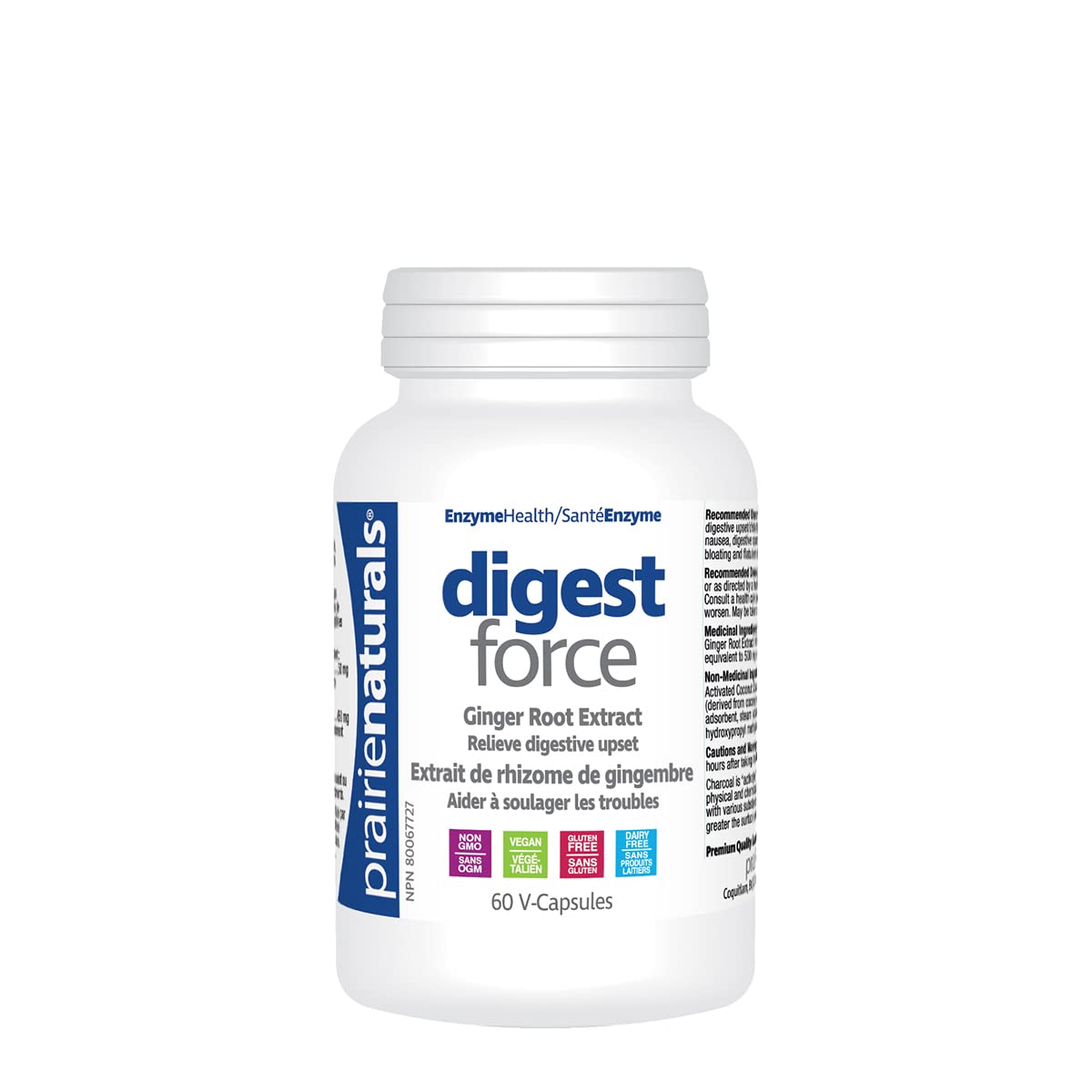 Prairie Naturals Gluten-Free Digest-Force with Ginger Extract & 450mg Activated Charcoal, 60 Veg Caps