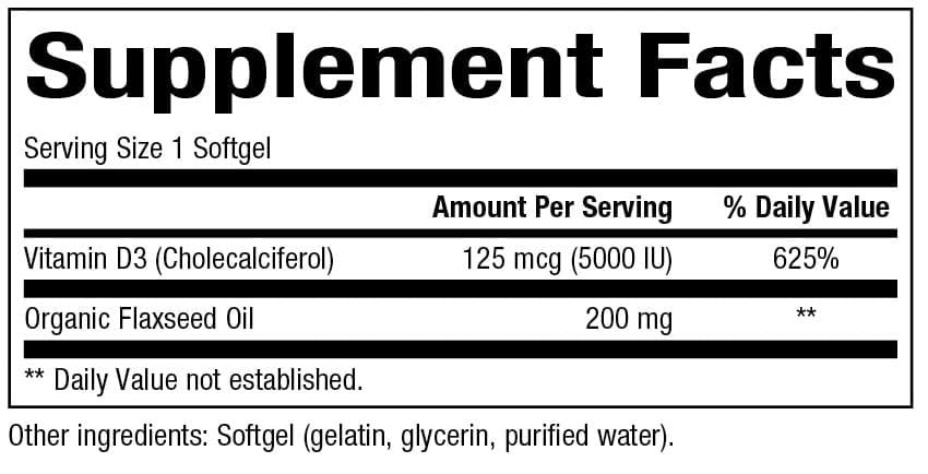 Bioclinic Naturals Vitamin D3 5000 IU Softgels 180 Count