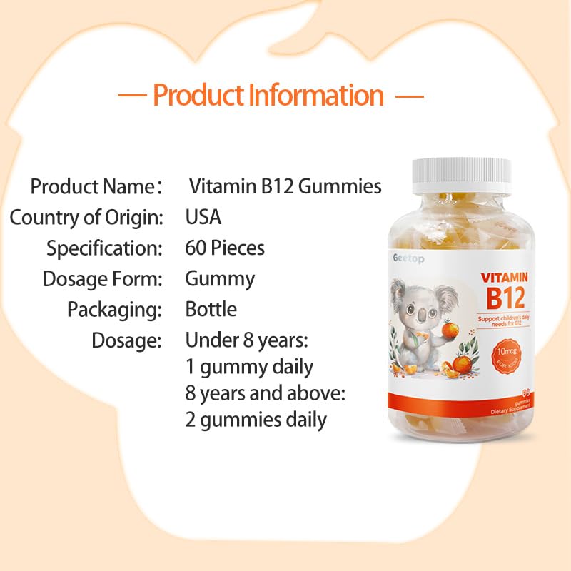 Geetop Vitamin B12 Magnesium Complex Gummies, 60 Count