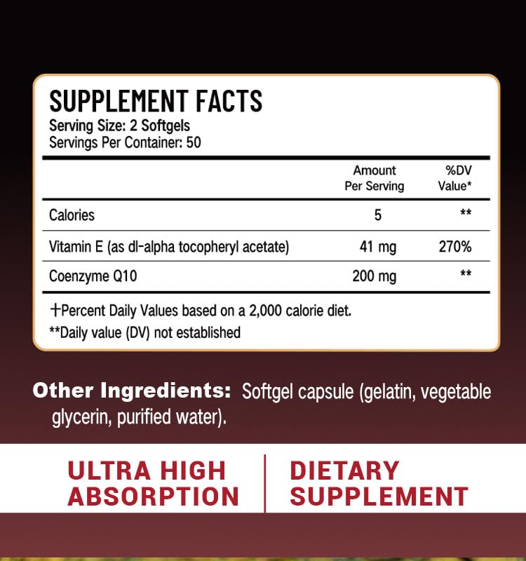 FARWIX CoQ10 200mg Softgels with Vitamin E, Heart & Energy, 100 Count