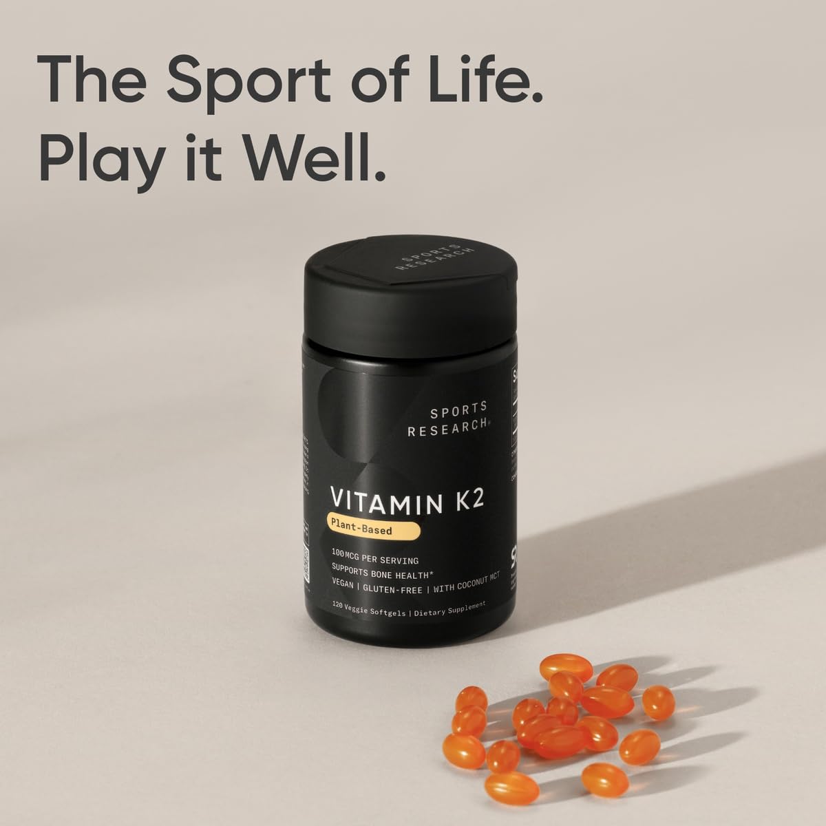 Sports Research Vitamin K2 as MK-7 100mcg with Coconut MCT Oil Softgels, 120 Count