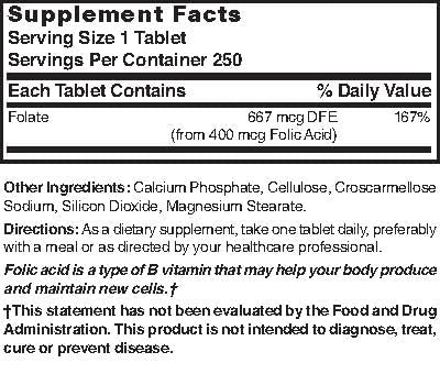 Nature's Blend Folic Acid 400 mcg Tablets 250 Count