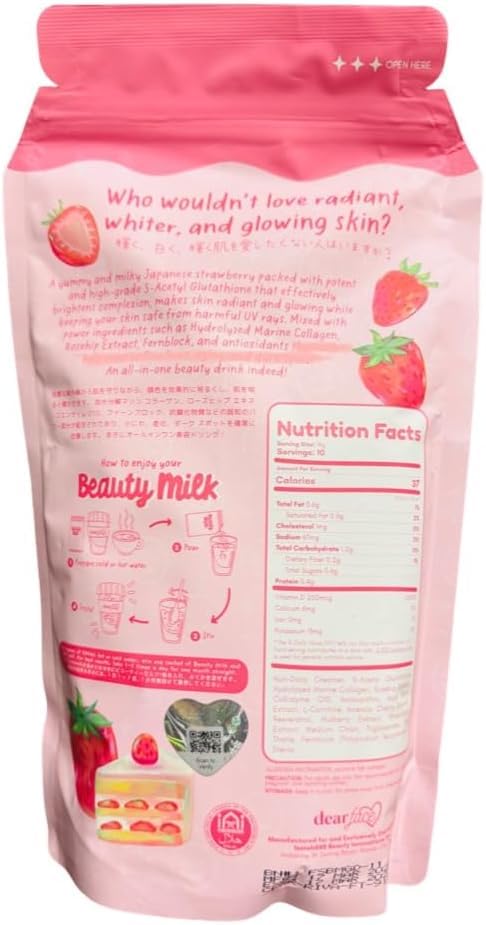 Generic Dear Face Beauty Milk Japanese Collagen Strawberry Drink Powder 6.43 oz