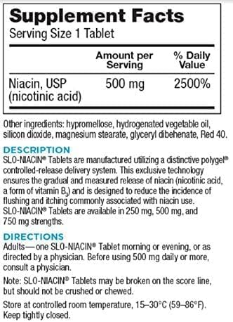 Generic Slo's Niacin 500 mg Tablets, 350 Tablets