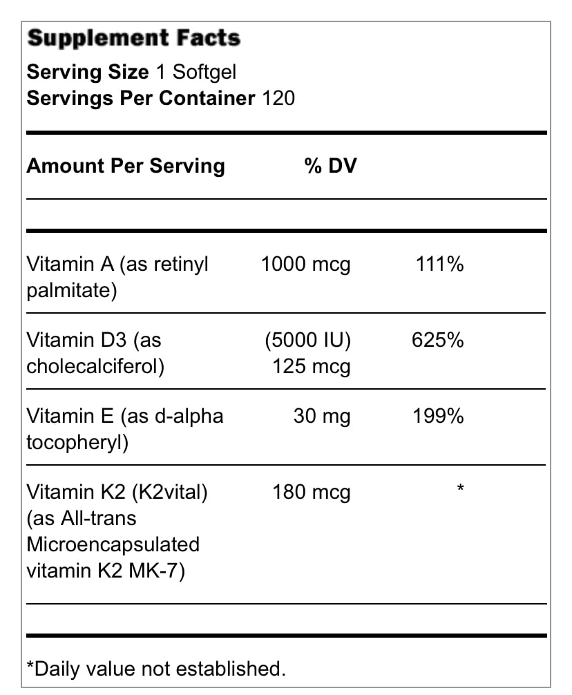 Synergetics Vitamin K2 & D3 Supplement Softgel 120 Count