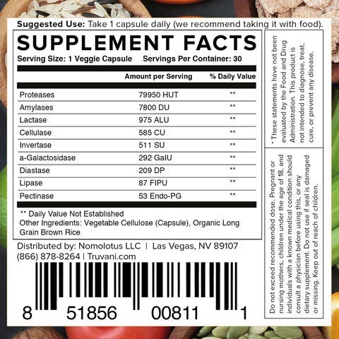 Truvani Digestive Enzymes Capsules 30 Count