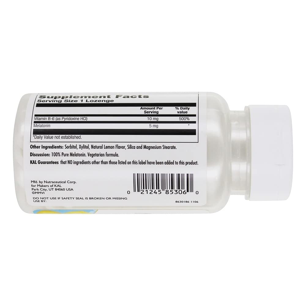 KAL Melatonin Lozenges Natural Lemon Flavor 5 mg, 60 Lozenges