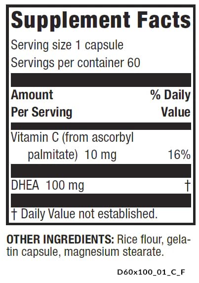 Life Enhancement DHEA Original - 100 mg DHEA Supplement with 10 mg Vitamin C, Capsule, 60 Count