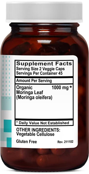 Kovite Organic Moringa 1000 mg per Serving Vegetable Capsules, 90 Count