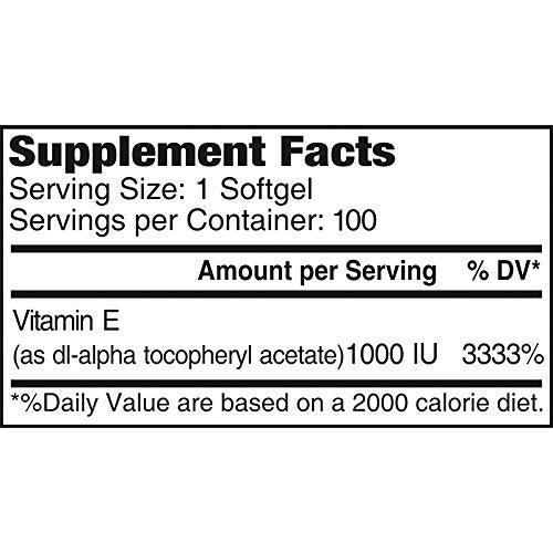 ALFA VITAMINS Vitamin E Softgels 1000 IU, 100 Count
