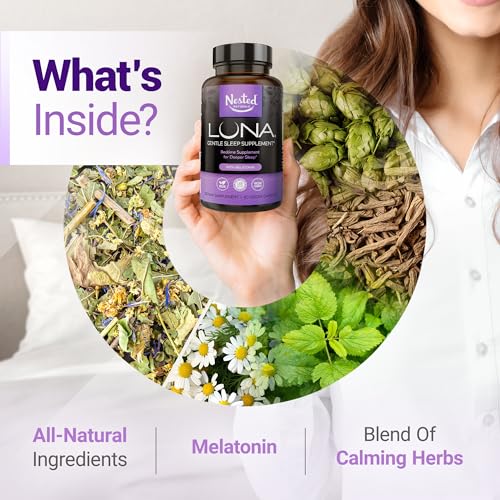 Nested Naturals Luna Melatonin-Free & Luna Natural Sleep Aid with Melatonin, 180 Capsules
