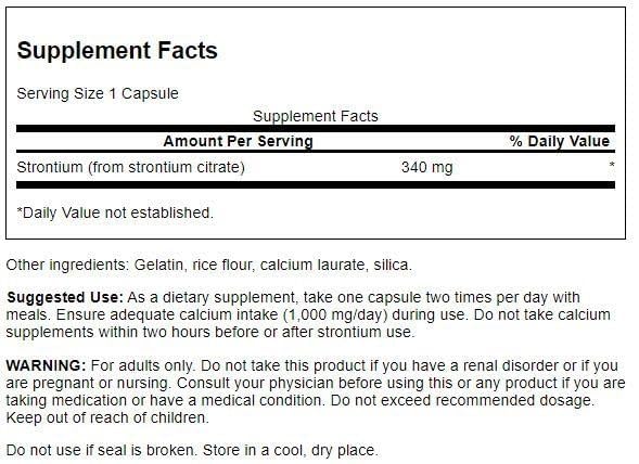 Swanson Strontium Citrate 340 Milligrams Capsules, 60 Count