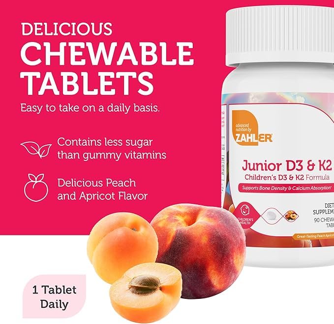 Zahler Junior Vitamin D3 + K2 Tablets for Kids, 2000 IU, 90 Tablets