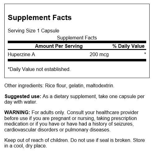 Swanson Maximum-Strength Huperzine A 200 mcg Capsules, 30 Count