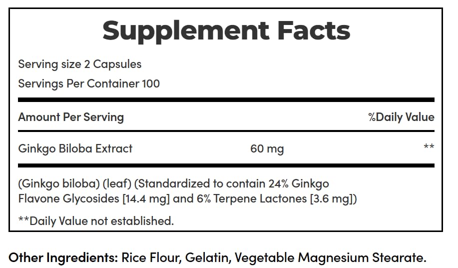 Nature's Bounty Ginkgo Biloba 60mg Capsules 600 Capsules