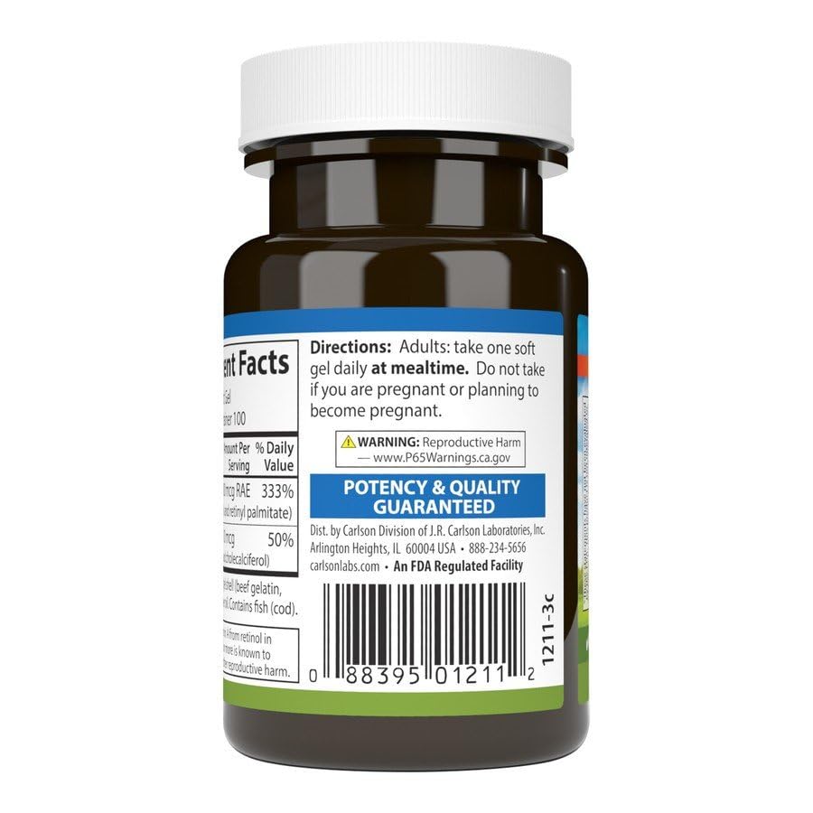Carlson Vitamin A and D 10000/400 IU Softgel 100 Count