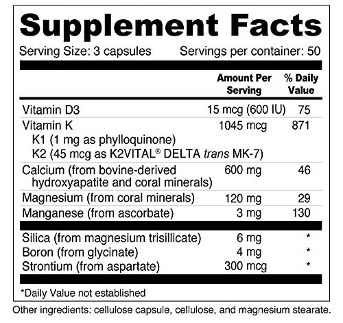 Wellness Resources Daily Bone Xcel - Bone Support and Calcium Supplement with MCHC/MCHA Calcium, Magnesium, Vitamin D3 and K2 Capsules, 150