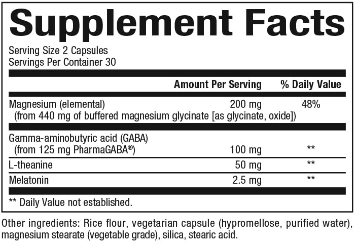 Natural Factors Stress-Relax Nighttime Magnesium Glycinate with L-Theanine, Melatonin & PharmaGABA Capsules, 60 Count