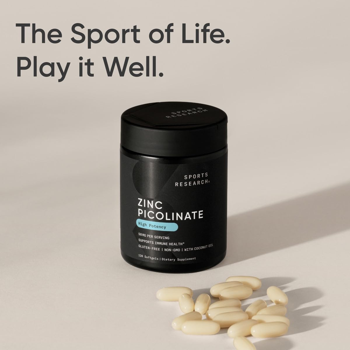 Sports Research High Potency Zinc Picolinate 50mg with Organic Coconut Oil Softgels, 120 Count