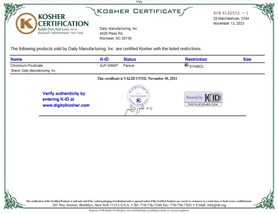 Daily Manufacturing Chromium Picolinate Capsules 100