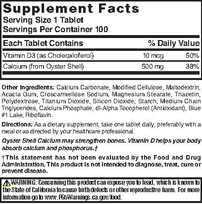 Nature's Blend Oyster Shell Calcium with D3 Tablets, 100 Count