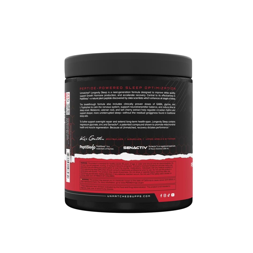 Unmatched Longevity Sleep PeptiSleep Sleep & Recovery Formula with Melatonin, Magnesium & Senactiv Powder 9.88 oz