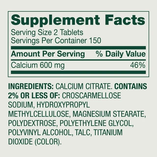 Generic Calcium Citrate 600 mg Tablets, 300 Count