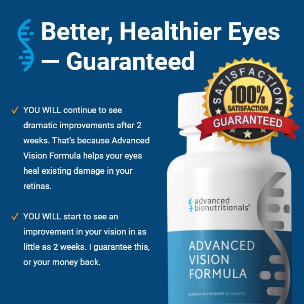 Advanced Bionutritionals Advanced Vision Formula Supplement, Healthy Vision, Eye Function Support, Eye Vitamins, Lutein, Zeaxanthin, Vitamin A, C, Zinc, Gluten Free, Dairy Free, Vegan, 60 Tablets