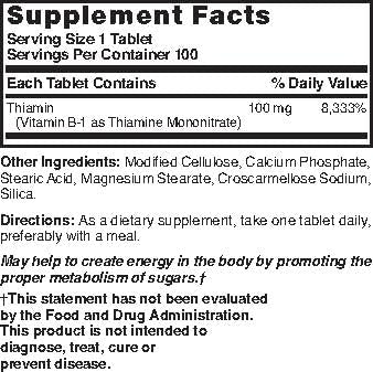 Nature's Blend Vitamin B-1 Thiamine 100 mg Tablets, 100 Count
