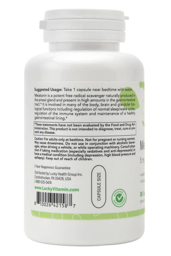 Lucky Vitamin Melatonin 5 mg Capsule, 180 Capsules