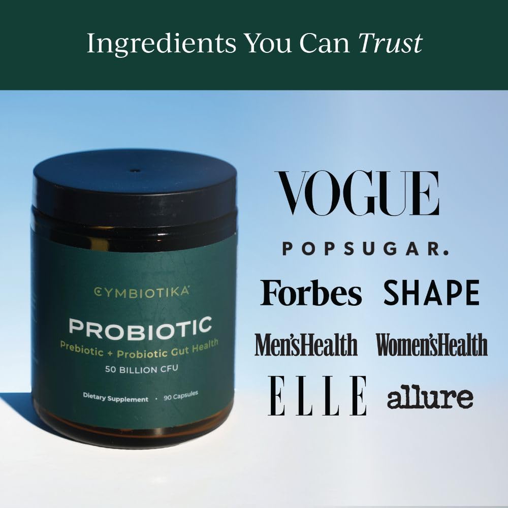 CYMBIOTIKA Probiotic + Prebiotic, 60 Billion CFU - 19 Strains, Gut Health Supplement for Women & Men, Immune Support, Digestive Health, & Gut Balance, 90 Capsules