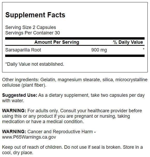 Swanson Sarsaparilla Root Capsule 60 Count