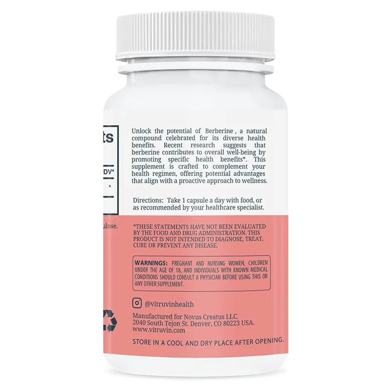 VITRUVIN Berberine 600mg Capsules, 30 Count