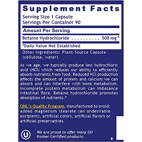 Quantum Nutrition QNL Quantum HCL Betaine HCl Digestive Aid, 180 Capsules
