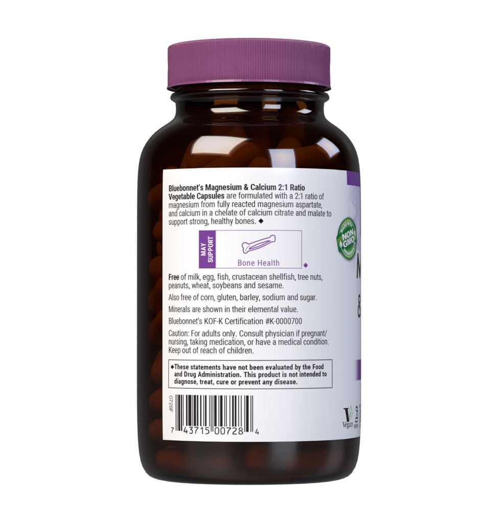 BlueBonnet Magnesium & Calcium 2:1 Ratio Vegetable Capsules, 180 Count
