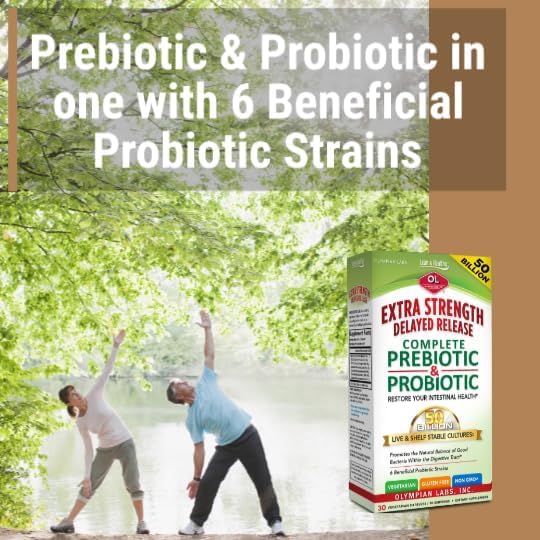 Olympian Labs Extra Strength Complete Prebiotic and Probiotic Supplement - 50 Billion Live Shelf Stable Cultures, 30 Capsules