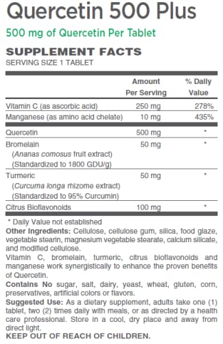 AlchePharma Quercetin 500 mg-Plus/Bioflavonoids, Manganese, Turmeric VIT. C and Bromelain 50 Tablets