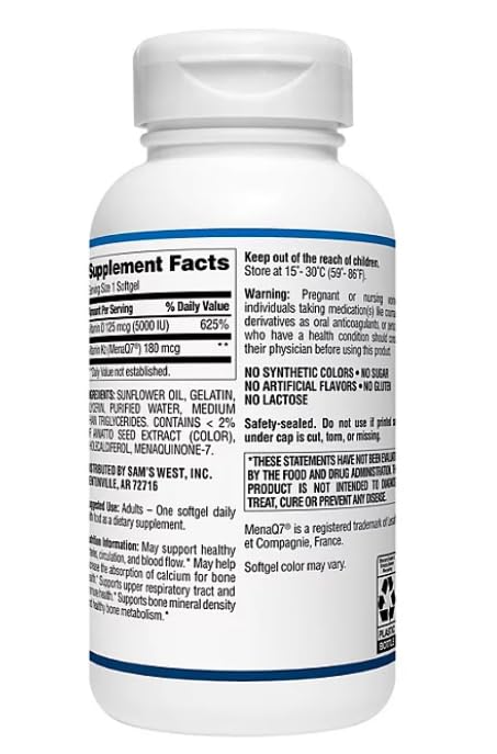 Generic Vitamin K2 + D3 125 mcg (5000 IU) Softgels 150