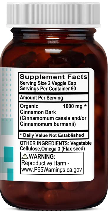 Kovite Organic Cinnamon 1000 mg per Serving Capsules, 180 Count