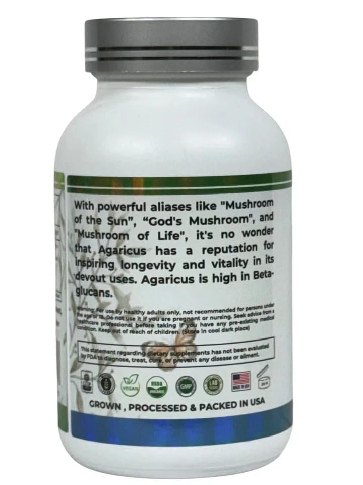 Mn Mother Nature Inc Agaricus (Agaricus bisporus) Mushroom Supplement 1000mg Capsules, 120 Count