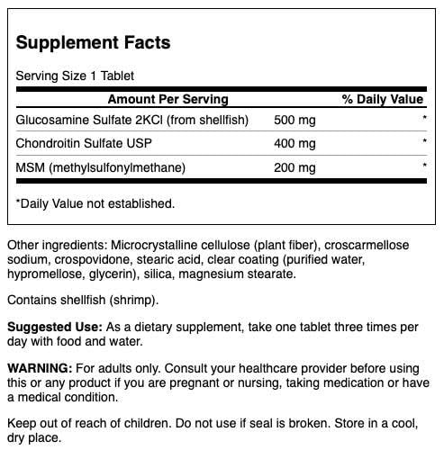 Swanson Glucosamine Chondroitin MSM 3-in-1 Formula Joint Mobility Flexibility Comfort Cartilage Connective Tissue Health Support Dietary Supplement 240 Tablets