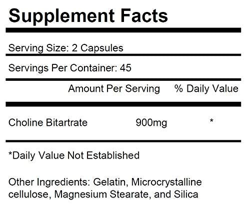 KRK SUPPLEMENTS Choline Bitartrate 900mg Capsules, 90 Capsules