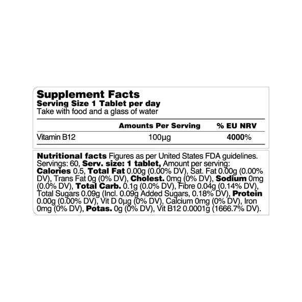 VEGETOLOGY Vegan Vitamin B12 Sublingual Supplement — for Metabolism & Energy, Vitamins & Health Supplements, 60 Tablets