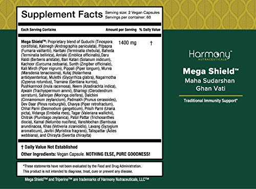 Harmony Nutraceuticals Mahasudarshan Ghan Vati Mega Shield Pure Ayurveda Capsules 120 Count