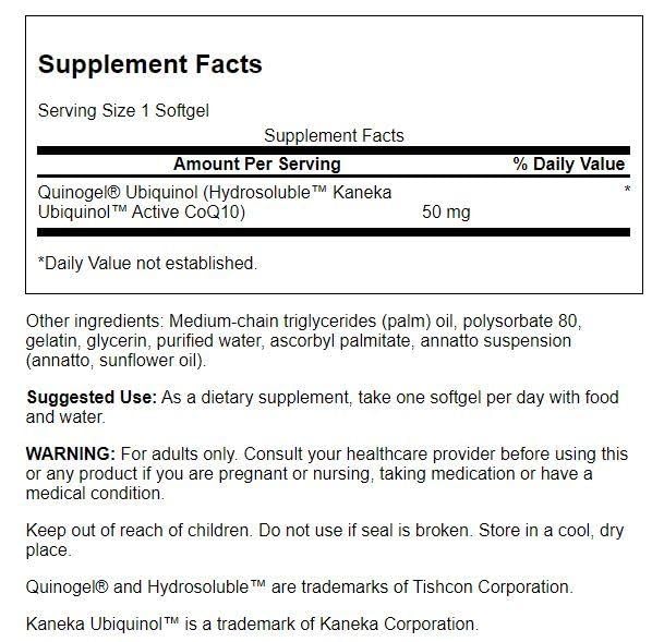 Swanson Quinogel (Hydrosoluble Ubiquinol Coq10) 50 Milligrams Softgel, 30 Count