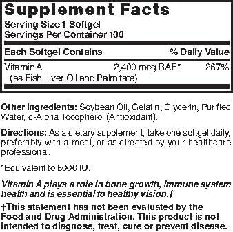 Nature's Blend Vitamin A 8000 IU Softgels 100 Count