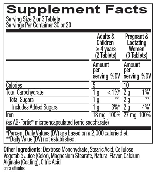OLLY Delightful Iron Chewable Tablet, 18 mg Iron, Fruit Punch, 60 Tablets