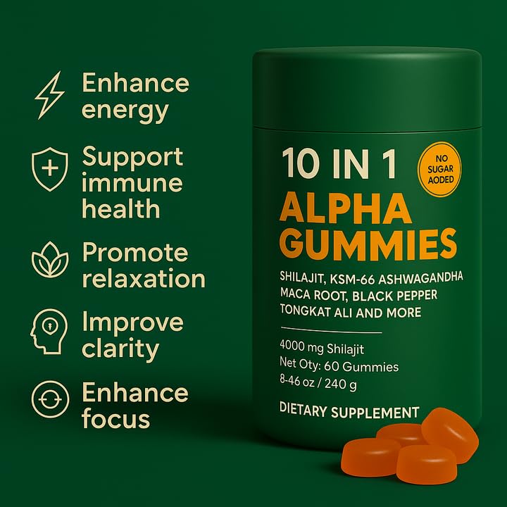 WSJAWH Alpha Shilajit Gummies 10 in 1 for Men Gummy, 60 Count