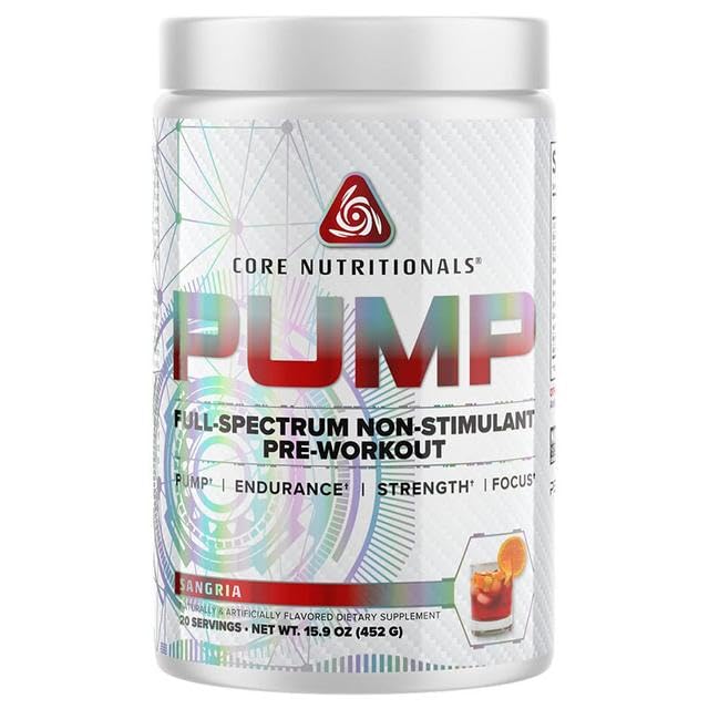 Core Nutritionals Pump Full-Spectrum Non-Stimulant Pre-Workout Powder with N03T Nitrate, Peak02, Alpha GPC, 16.4 oz