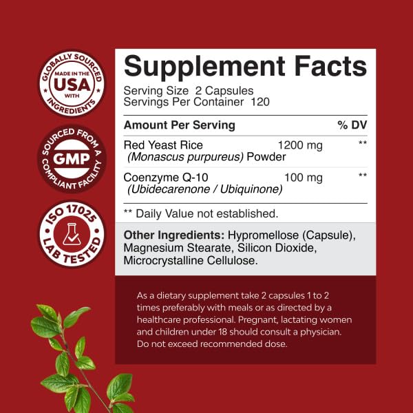 Natures Craft Red Yeast Rice with CoQ10 Capsules 240 Count